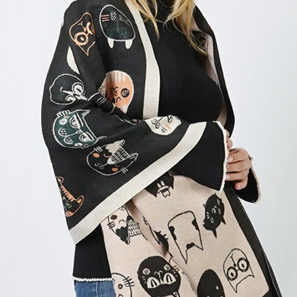 Cats Kittens Theme Pashmina Style Soft Fall Winter Boho Scarf Shawl Throw - Picture 4 of 9